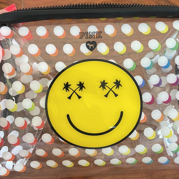 NWT Victoria's Secret Pink Clear Rainbow Smiley Face Cosmetic Bag Pouch - Picture 8 of 9